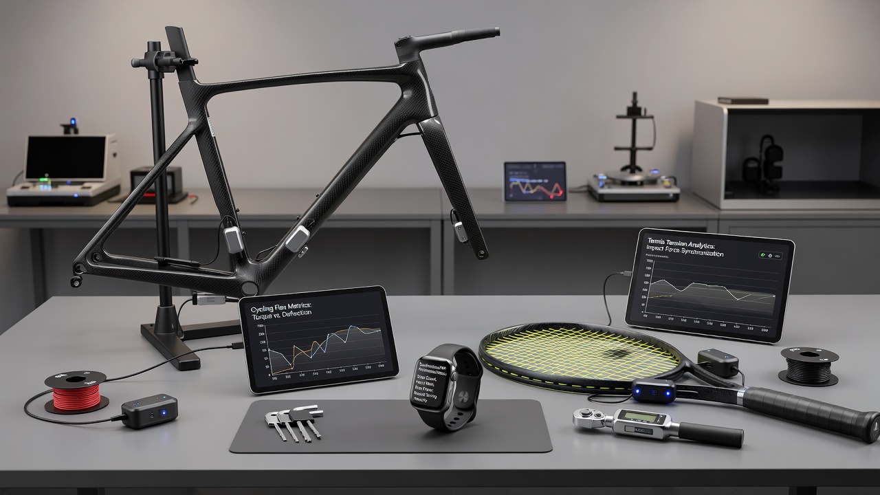 Fitness trackers mounted on cycling handlebars and tennis rackets during calibration testing