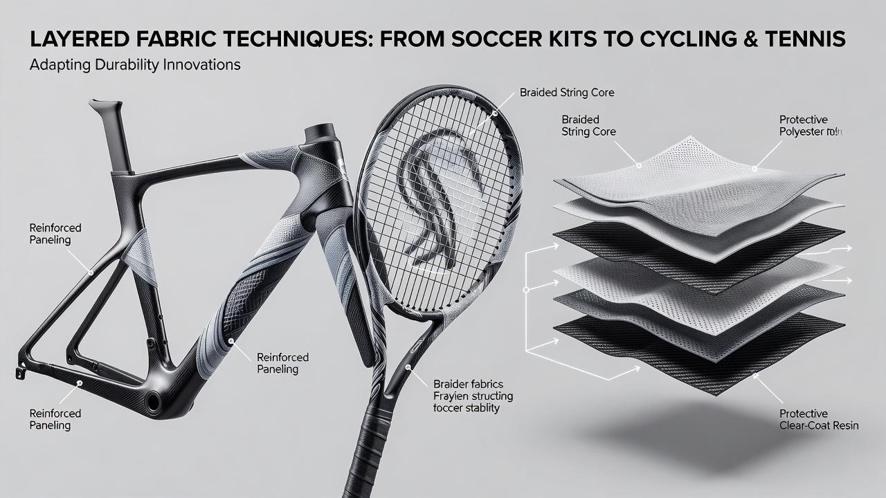 Close-up view of layered fabric construction in a modern soccer kit showing multiple textile layers for abrasion resistance