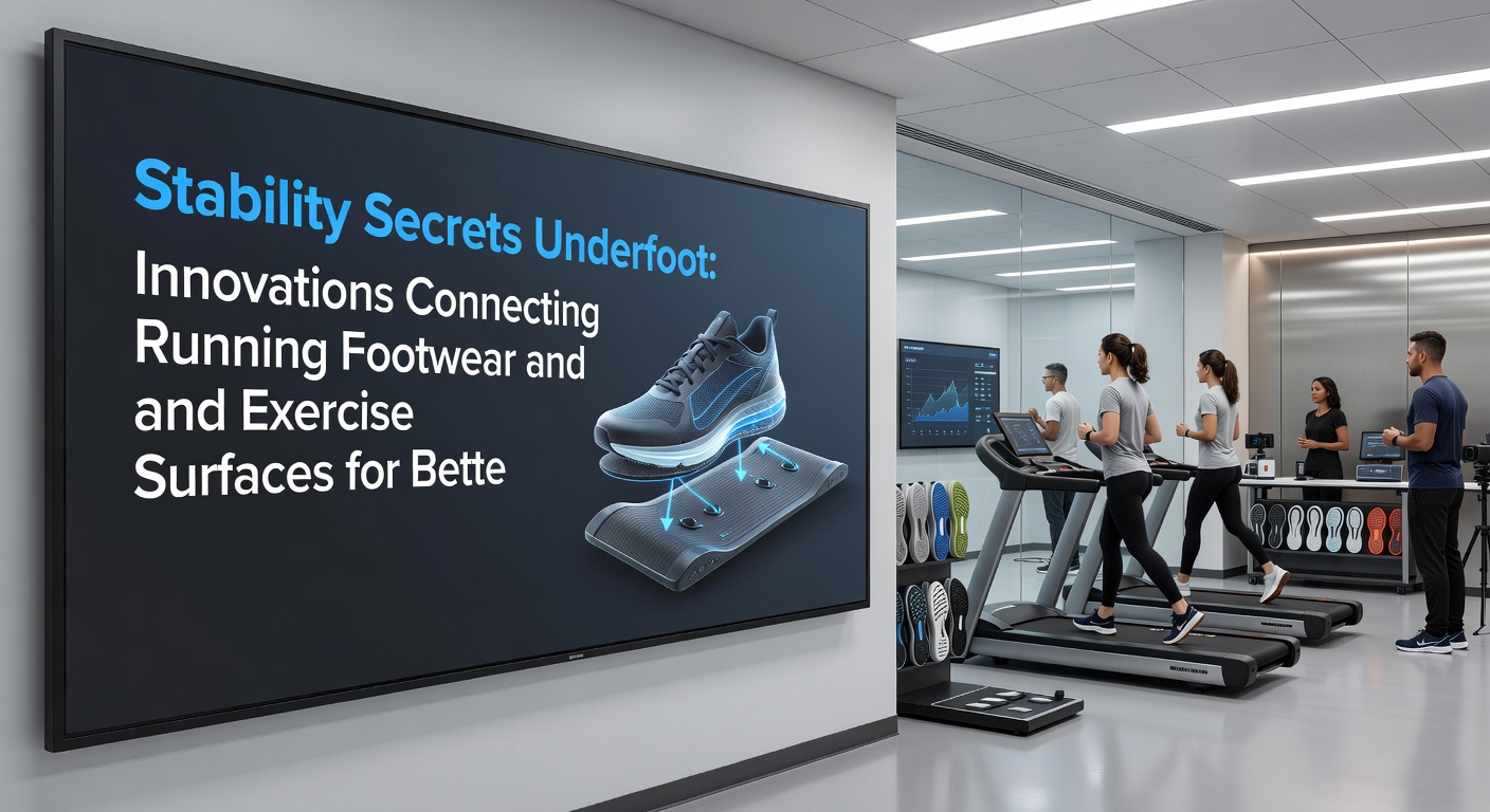 Athlete testing stability on a sensor-equipped exercise surface paired with responsive running footwear